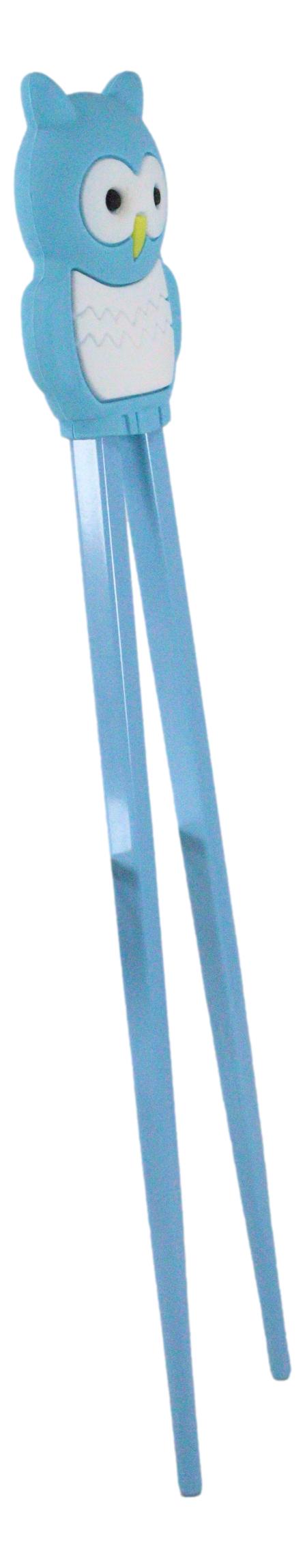 Sky Blue Night Owl Reusable Training Chopsticks Set With Silicone Helper Hinge - Ebros Gift