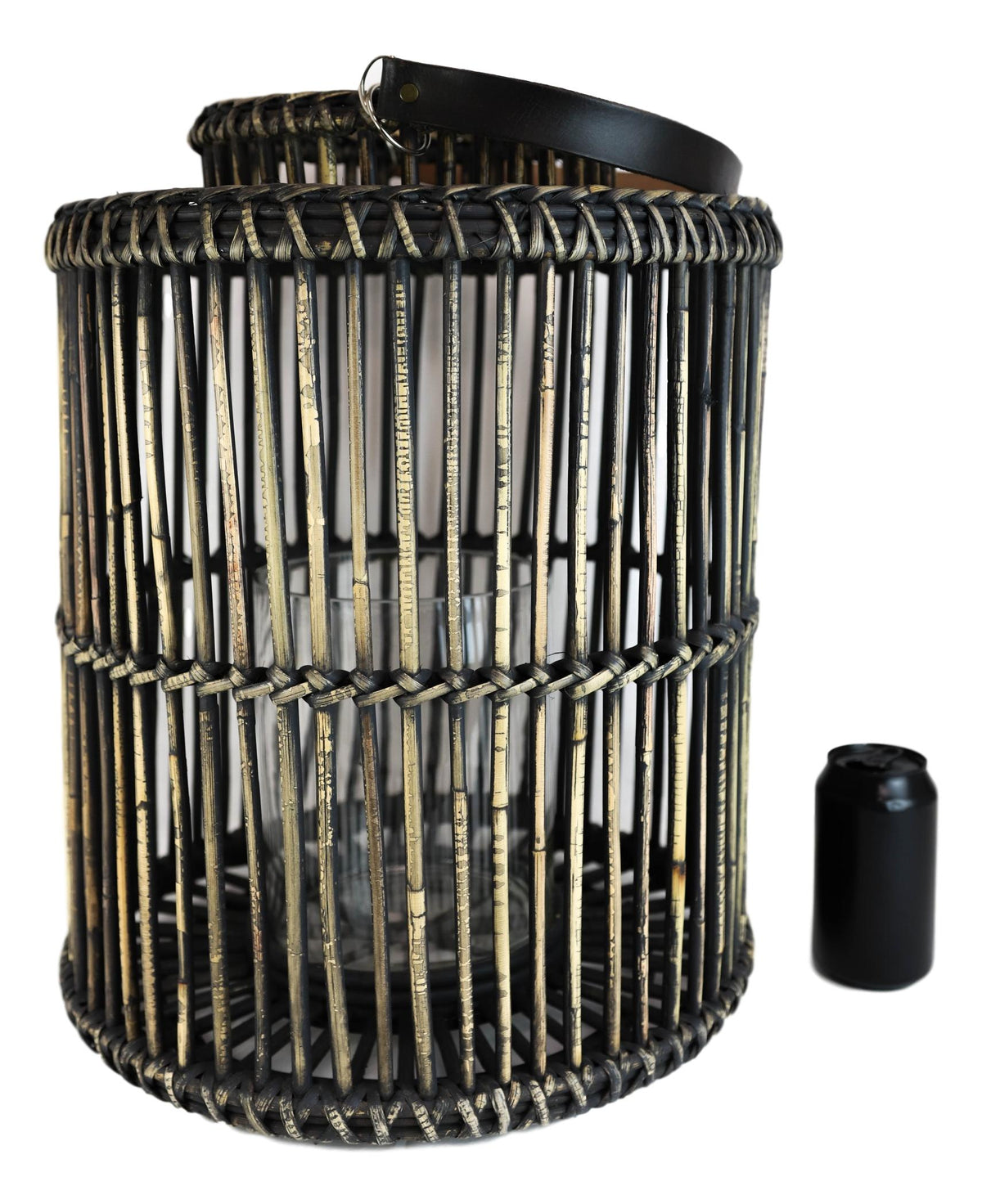 20"H Rustic Western Farmhouse Dark Rattan Wood Candle Holder Lantern With Hanger