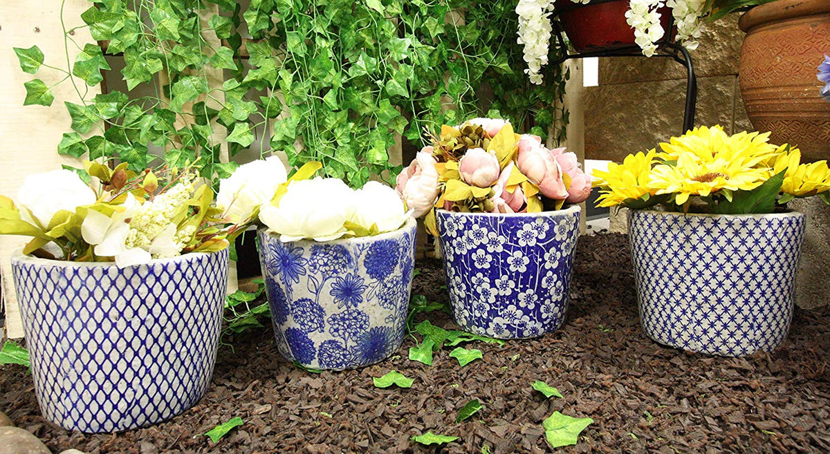 Ebros Terracotta Ceramic Pot Planters Set of 4 Planter Pots Garden Accent 6"H - Ebros Gift