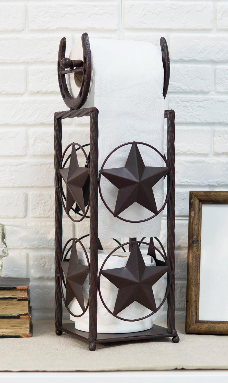 Cast Iron Western Rustic Lone Stars Horseshoes Toilet Paper Holder Stand Station