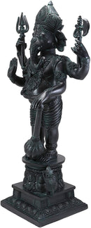 Ebros Large 21" Tall Bali Ganesha With Dhoti in War Armor On Pillar With Rat Statue