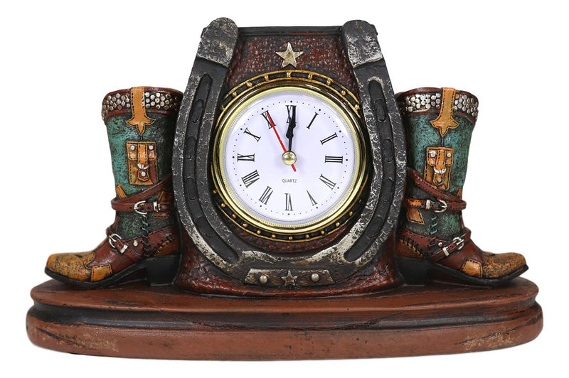 Ebros Country Western Star Lucky Horseshoe And Cowboy Boots Analog Desktop Table Clock