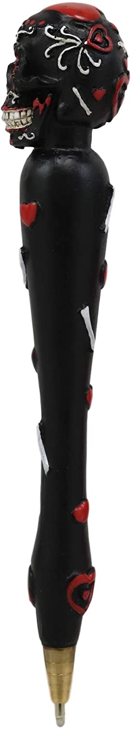 Set Of Two Black Dias De Los Muertos Day Of The Dead Sugar Skull Stationery Pen