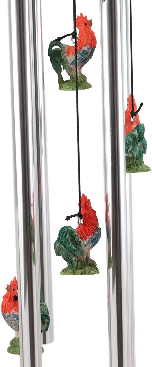 Rustic Country Farm Red Breasted Rooster Chicken Wind Chime Patio Garden Decor - Ebros Gift