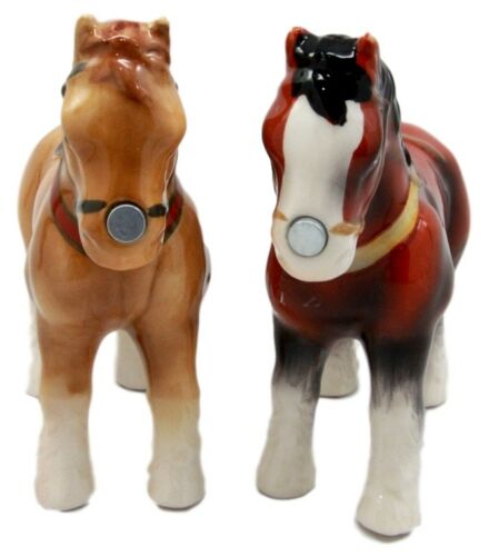 Ebros Clydesdale Horse Salt & Pepper Shakers Scotland Sabino Draught Horse Ceramic 4"L