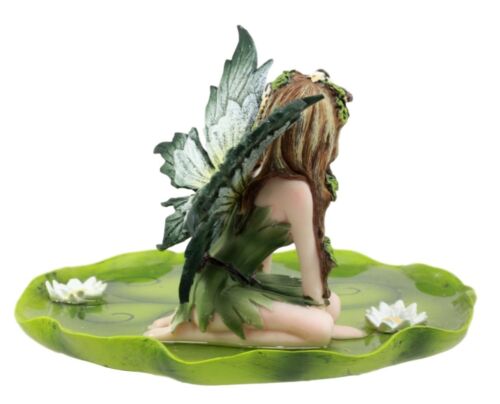 Ebros Gift Green Absinthe Fairy Kneeling On Lotus Petal Soap Dish Figurine Jewelry Dish Plate Vanity Decor 6.25" Long