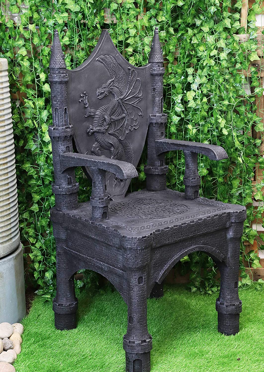 48" Tall Life Sized Fantasy Dragon Coat of Arms Heraldry Crest Throne Chair - Ebros Gift
