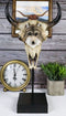 Large Alpha Wolf Spirit Totem On Buffalo Bull Skull Stake Statue 17.5"Tall