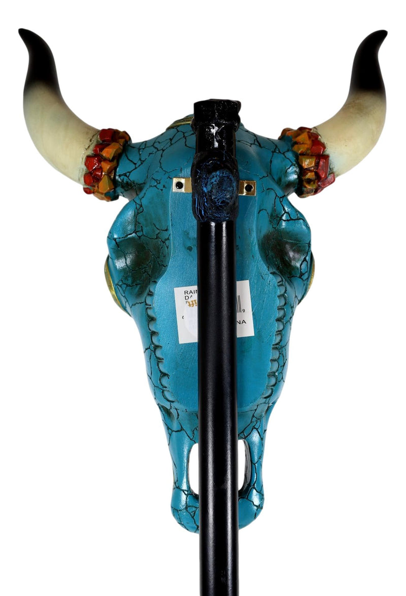 Southwest Steer Bison Cow Aztec Sun Gold And Turquoise Mosaic Skull Wall Decor