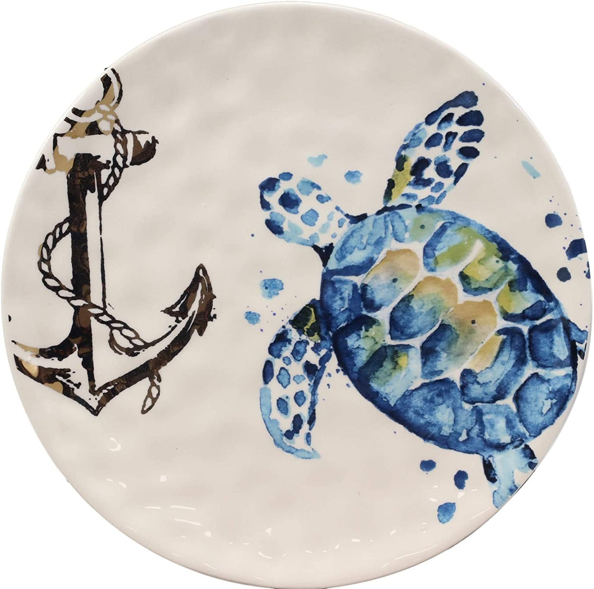 Ebros Blue & White Sea Turtle Ceramic Dinnerware (Salad Appetizer Plate, 2 PCS)