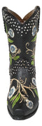 Western Cowboy Black Tooled Leather Floral Vines Cowboy Boot Pen Holder Vase