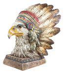 Rustic Western Tribal Indian Warrior Chief Headdress Eagle Figurine With Base