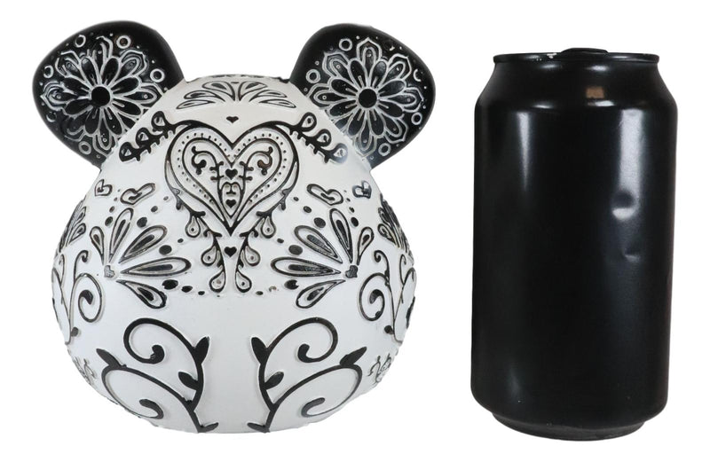Ebros Black White Tattoo Tooled Floral Heart Panda Bear Head Day Of The Dead Figurine