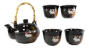 Ebros Auspicious Hare Rabbits Jumping Over Red Moon Ceramic Tea Set Teapot And 4 Cups
