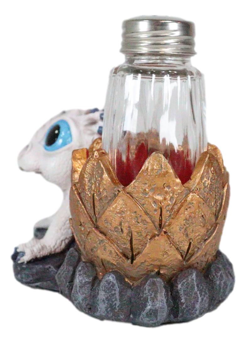 Frozen White Dragon Hatchling In Golden Egg Salt And Pepper Shakers Set Holder