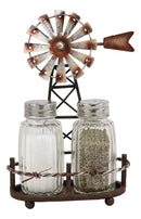 Ebros 6.5"H Rustic Country Farm Windmill Outpost Salt And Pepper Shakers Set