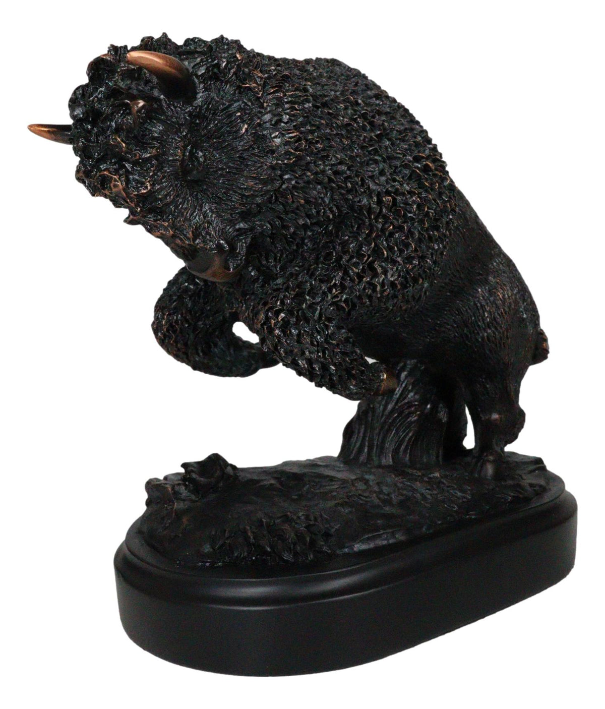 Rustic Western Charging American Buffalo Bison Bronze Electroplated Resin Statue - Ebros Gift