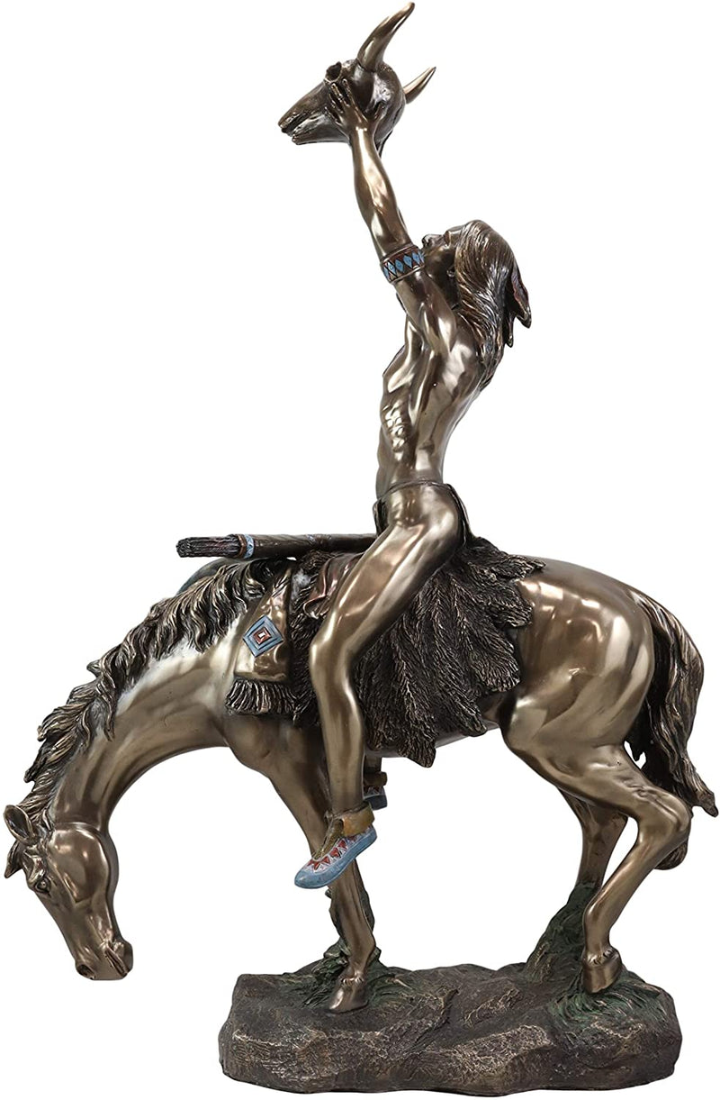 Ebros Large Native American Vision Quest Indian Warrior On Horse With Skull Statue 25"