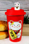 Ebros Gift Lucky Cat Maneki Neko Ceramic Tall Drink Mug Cup With Silicone Lid (Red)
