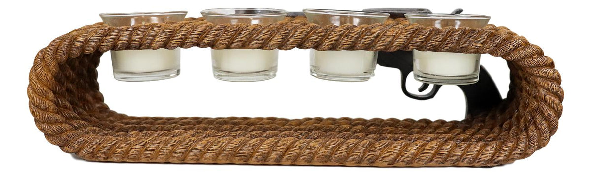 Ebros Western Cowboy Ropes And Revolver Pistol Double Votive Tea Light Candle Holder