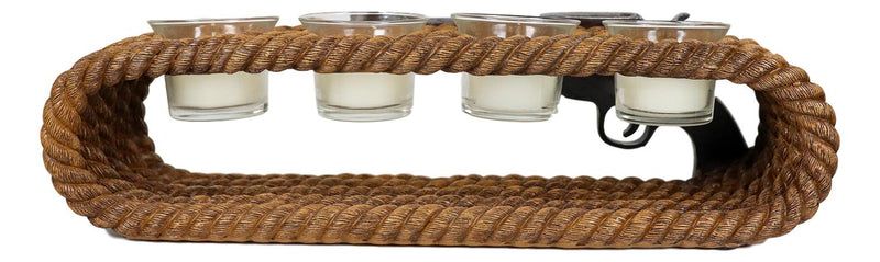 Ebros Western Cowboy Ropes And Revolver Pistol Double Votive Tea Light Candle Holder