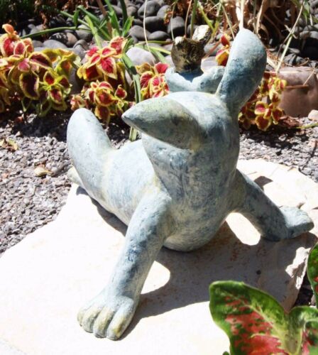 Large 12"L Aluminum Hare Rabbit Playing With Bird Buddy Garden Outdoor Statue