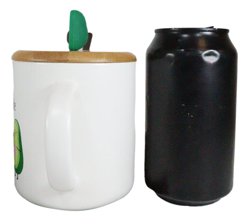Pack Of 2 Let's Avocuddle Avocado Couple Ceramic Coffee Mug W/ Spoon And Lid Set