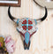 10.5"W Turquoise And Red Gems Mosaic Southwest Steer Cow Skull Wall Decor