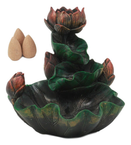 Ebros Zen Lotus Blossom Backflow Incense Cone Burner Tower Statue 4.25"Tall