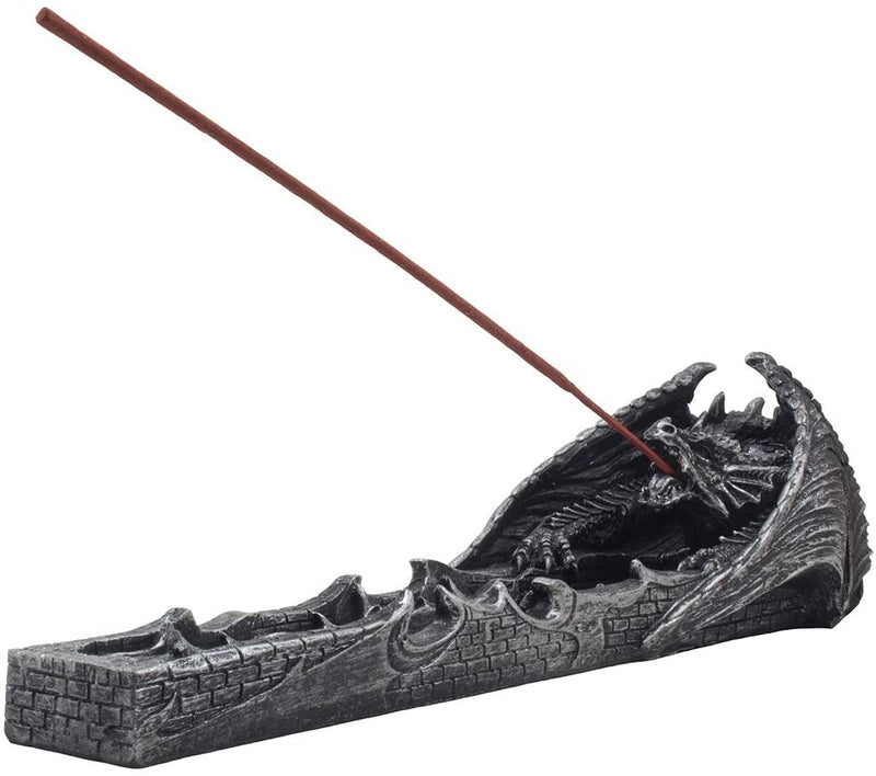 Faux Stone Gothic Attacking Dragon Breath of Fire Incense Holder Burner Figurine