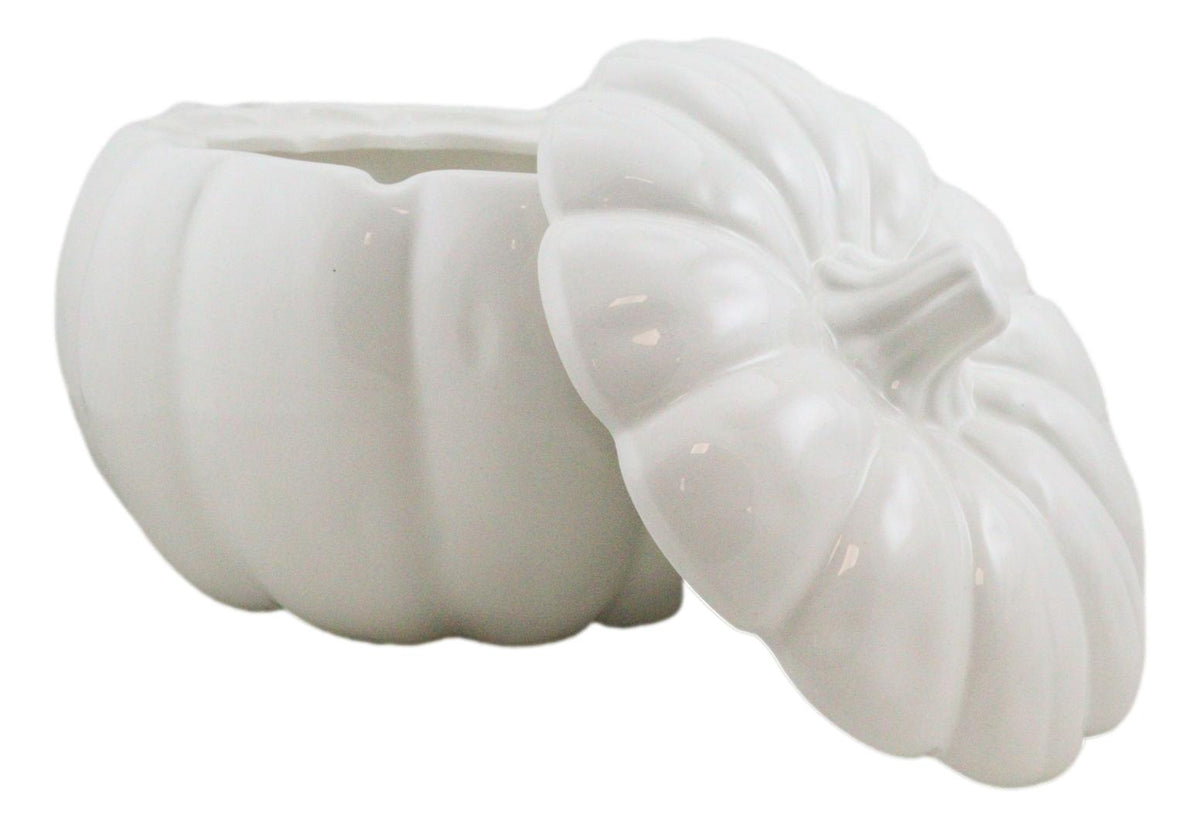 Ebros Ceramic Stoneware White Harvest Pumpkin Bowl With Lid 6"Diameter X 2Pieces