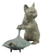Ebros Verdi Green Aluminum Tom Cat with Mouse Pulling Leaf Bird Feeder Or Bird Bath Statue for Garden Patio Home Decor