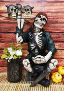 Skeleton Pirate Buccaneer Sitting On Treasure Box Side Table And Wine Holder