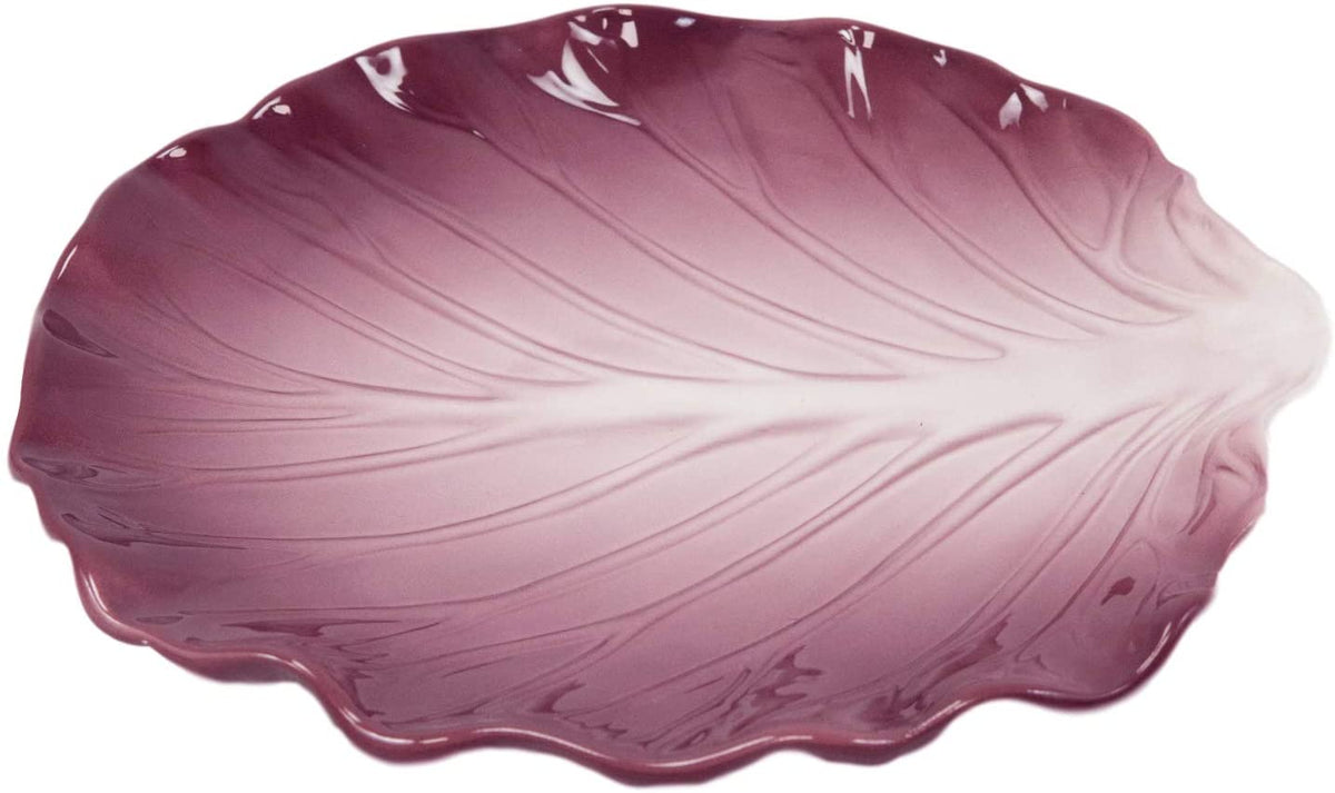 Ebros 9.25" Wide Red Cabbage Leaf Shaped Serving Plate or Dish Platter (1)