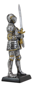 Ebros Gift Renaissance Medieval Royal Knight with Long Sword and Large Shield Figurine 5" H Suit of Armor Dollhouse Miniature Knights Sculpture Decor European Empire War Soldier Statue