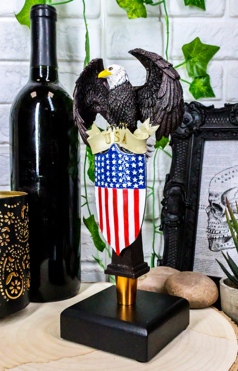 Ebros American Bald Eagle USA Flag Shield Novelty Beer Tap Handle Figurine With Base
