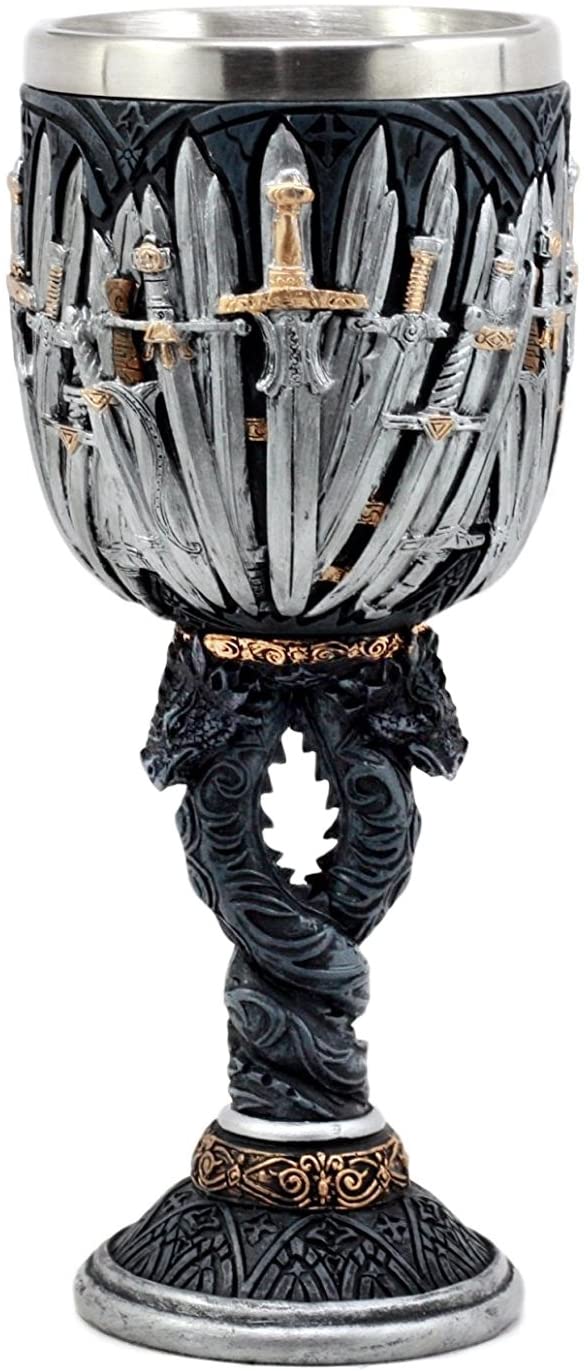 Ebros Set of 3 Valyrian Steel Blade Swords And Armory & Double Dragon Goblet Mug