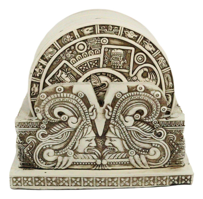 Ebros Aztec Gods Solar Calendar Symbols Set of 6 Coasters With Holder Figurine