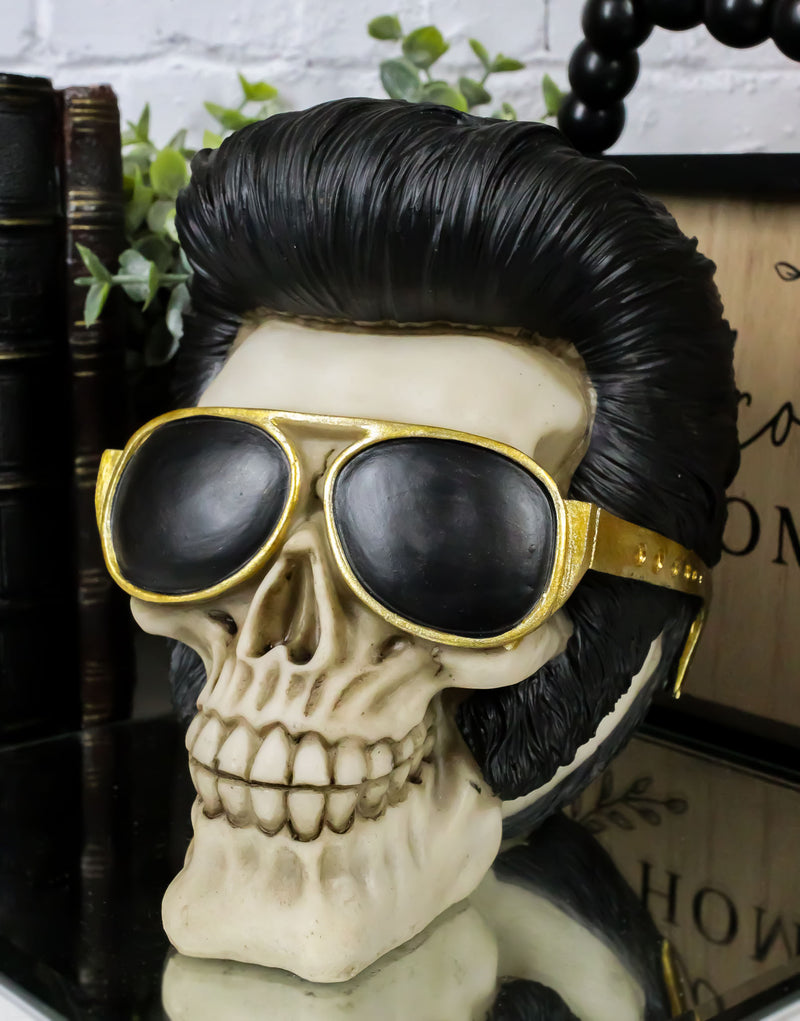 Legendary King Celebrity Skeleton Skull With Golden Iconic Glasses Figurine