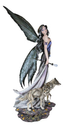 Large 23"Tall Crystal Orb Torch Fairy Running With Wolves Decorative Statue