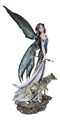 Large 23"Tall Crystal Orb Torch Fairy Running With Wolves Decorative Statue