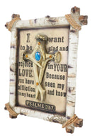 Rustic Faux Birchwood Turquoise Deer Antlers Cross Bible Verse Wall Decor Plaque