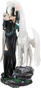 Gothic Pearl Visionary Fairy Strolling With Solar Viserion Dragon Pet Figurine