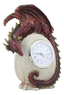 Red Ember Dragon Protecting Egg Table Clock Figurine 7"Tall Mythical Fantasy