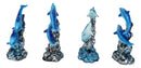 Pack Of 4 Marine Sea Blue Dolphins Swimming By Waves And Coral Reef Figurines