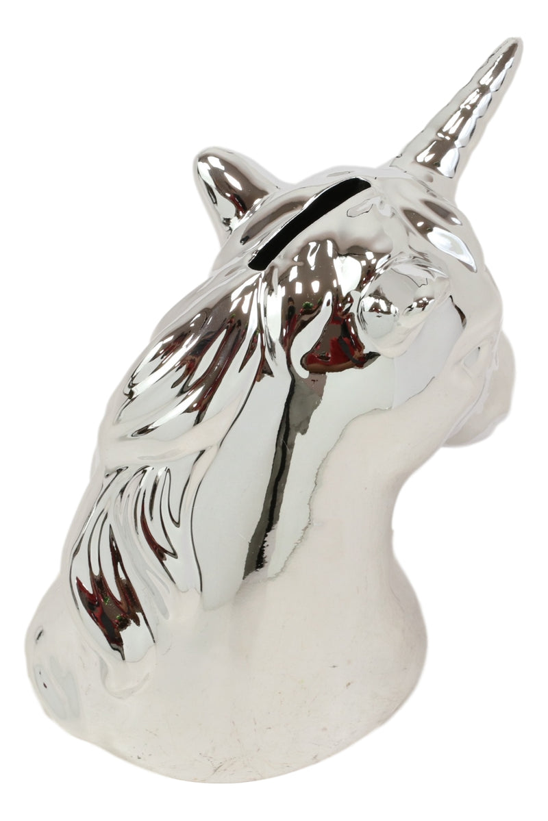 Electroplated Silver Sacred Unicorn Head Money Coin Bank Figurine Kids Adults