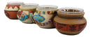Southwest Pueblo Aztec Symbols Jars 4 Votive Tea Light Candles Holder Sculpture