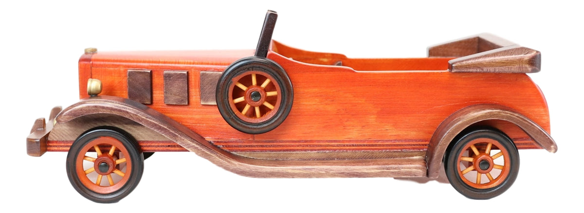 Hand Made Wood Retro Antique Style Orange Convertible Car Wine Holder Figurine