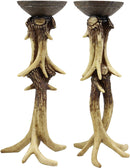 Ebros 14" Tall Rustic Buck Elk Deer Entwined Antlers Candle Holder Stand Set of 2