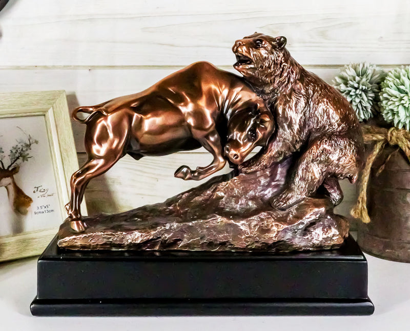 Ebros Wall Street Charging Bull Goring Bear Bronze Electroplated Figurine